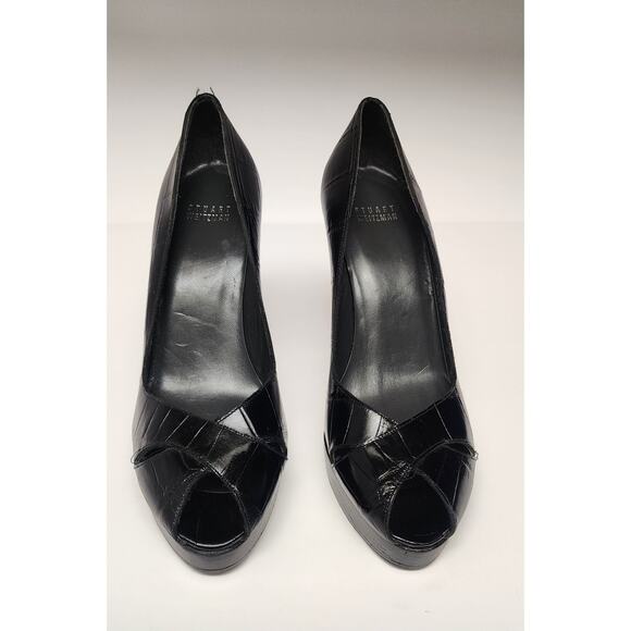 Stuart Weitzman Black Leather Peep Toe Ultra High Hee Pump Shoes Size 9M - Picture 3 of 11